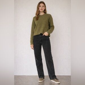 Rachel Zoe Olive 100% Cashmere Crew Neck Sweater